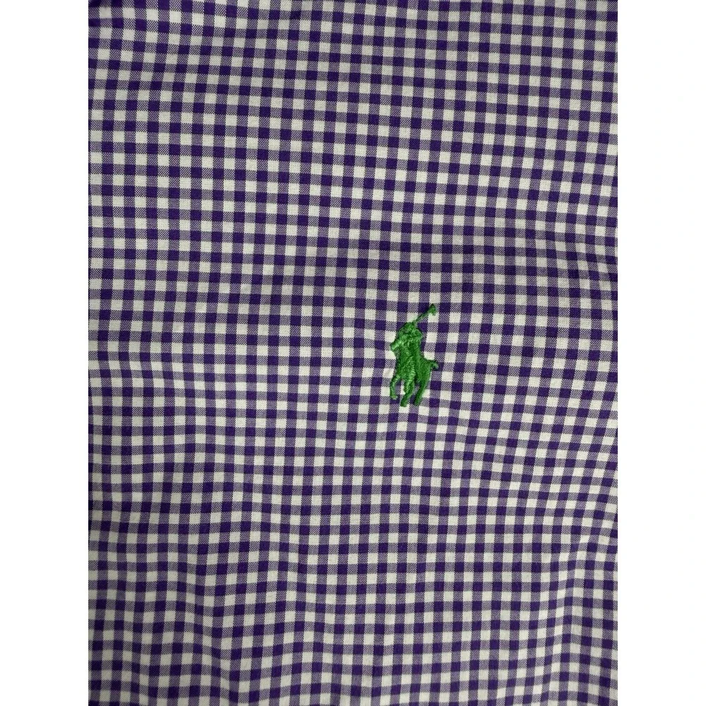Polo Ralph Lauren Button Shirt Mens S Purple Gingham Check Custom Fit Green Pony